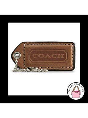 COACH Y2K VINTAGE Hang Tag 2" Brown Leather Bag Charm Keychain Fob Nickel Medium